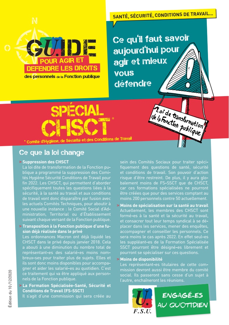 Lire la suite à propos de l’article Guide CHSCT pour agir et défendre les droits des personnels de la Fonction Publique