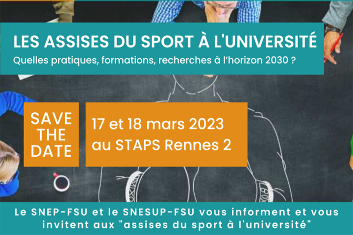 Assises du sport Rennes : 17 – 18 mars 2023 : Quelles         pratiques, quelles formations, quelles recherches face aux         enjeux politiques, sociaux, démocratiques et écologiques ?