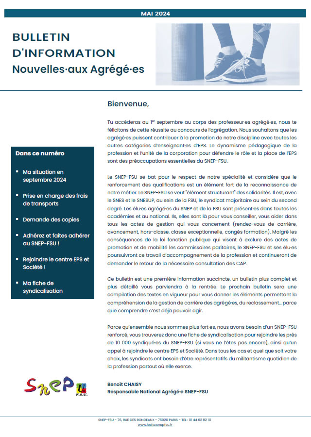 Bulletin d’information Nouvelles.aux agrégé.e.s – Mai 2024