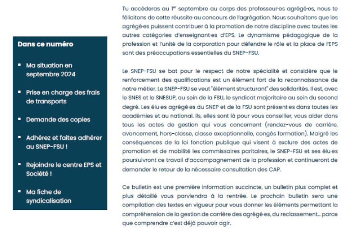 bul SNEP-FSU laureat agrginterne mai 2024