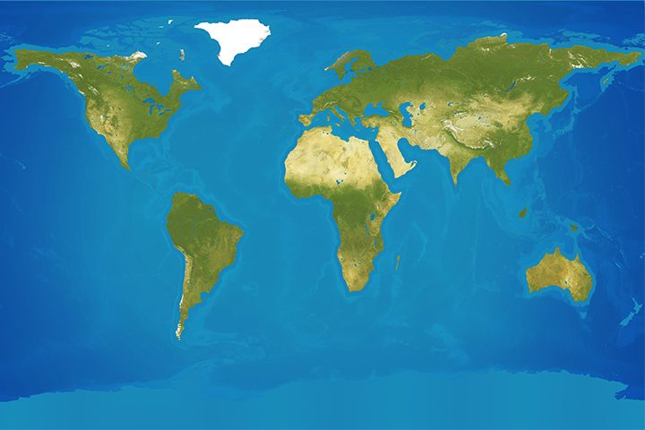 coasts of the world underwater due to rising sea levels, external borders evenly reduced. elements of this image furnished by NASA. 3d-illustration